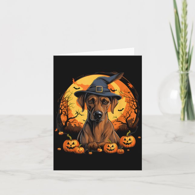 Spooky Rhodesian Ridgeback Dog Witch Halloween Card (Front)