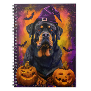 Spooky Rottweiler Dog Halloween Witch And Pumpkin Notebook