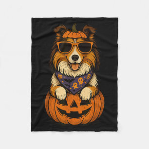 Spooky Rough Collie Pumpkin Halloween Dog Lover Fleece Blanket