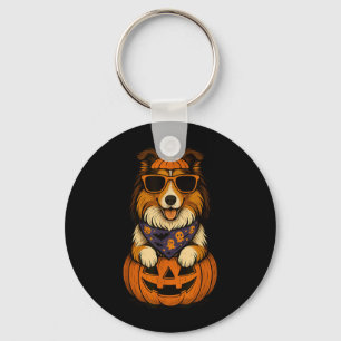 Spooky Rough Collie Pumpkin Halloween Dog Lover Key Ring