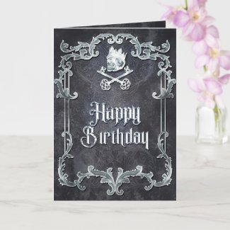 Spooky Royal Silver Vintage Gothic Skull King Card