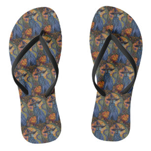 Spooky Russian Blue Cat Halloween Witch Pumpkin Flip Flops