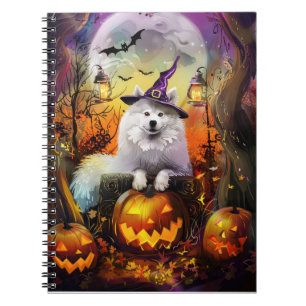 Spooky Samoyed Dog Halloween Witch And Pumpkin Notebook