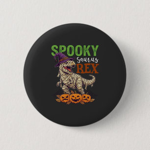 Spooky Saurus Rex Mummy Dinosaur Witch Hat Pumpkin 6 Cm Round Badge