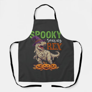 Spooky Saurus Rex Mummy Dinosaur Witch Hat Pumpkin Apron
