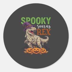 Spooky Saurus Rex Mummy Dinosaur Witch Hat Pumpkin Classic Round Sticker