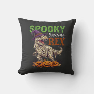Spooky Saurus Rex Mummy Dinosaur Witch Hat Pumpkin Cushion