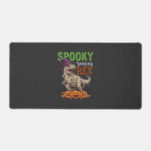 Spooky Saurus Rex Mummy Dinosaur Witch Hat Pumpkin Desk Mat