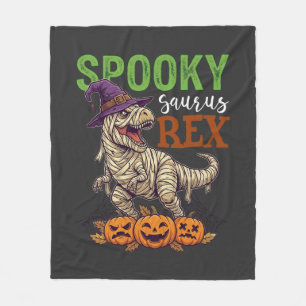 Spooky Saurus Rex Mummy Dinosaur Witch Hat Pumpkin Fleece Blanket