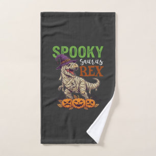 Spooky Saurus Rex Mummy Dinosaur Witch Hat Pumpkin Hand Towel
