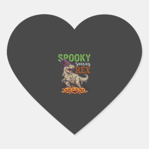 Spooky Saurus Rex Mummy Dinosaur Witch Hat Pumpkin Heart Sticker
