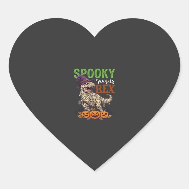 Spooky Saurus Rex Mummy Dinosaur Witch Hat Pumpkin Heart Sticker (Front)