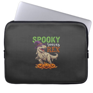 Spooky Saurus Rex Mummy Dinosaur Witch Hat Pumpkin Laptop Sleeve