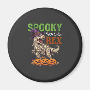 Spooky Saurus Rex Mummy Dinosaur Witch Hat Pumpkin Magnet