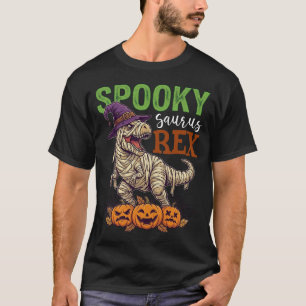 Spooky Saurus Rex Mummy Dinosaur Witch Hat Pumpkin T-Shirt