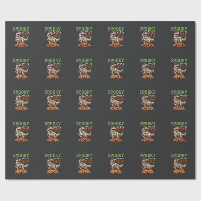 Spooky Saurus Rex Mummy Dinosaur Witch Hat Pumpkin Wrapping Paper (Flat)