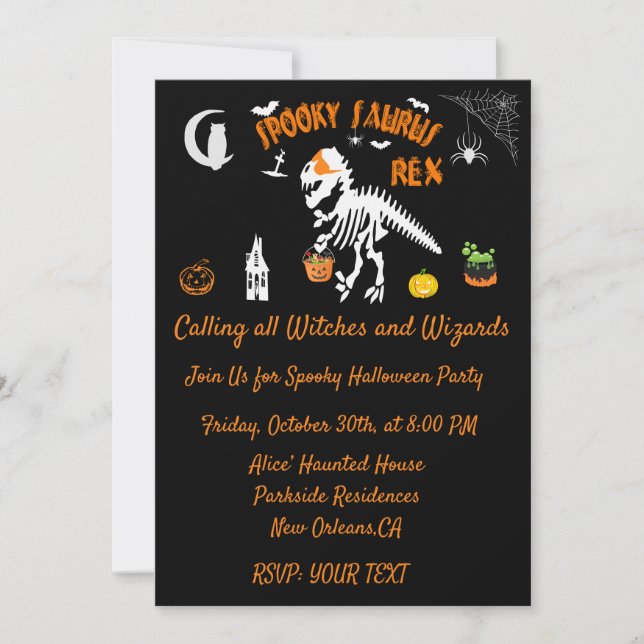 Spooky Saurus T-Rex HALLOWEEN PARTY  Invitation (Front)