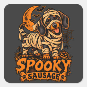 Spooky Sausage Dachshund Mummy Halloween Funny Dox Square Sticker