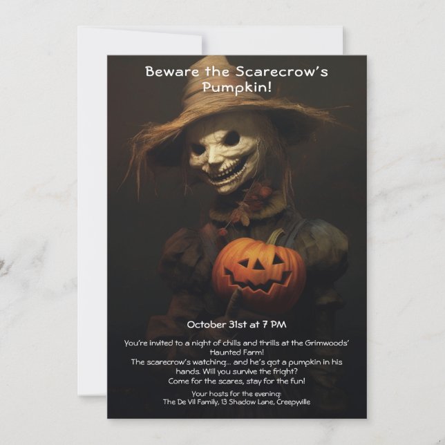 Spooky Scarecrow Halloween Party Invitation  (Front)
