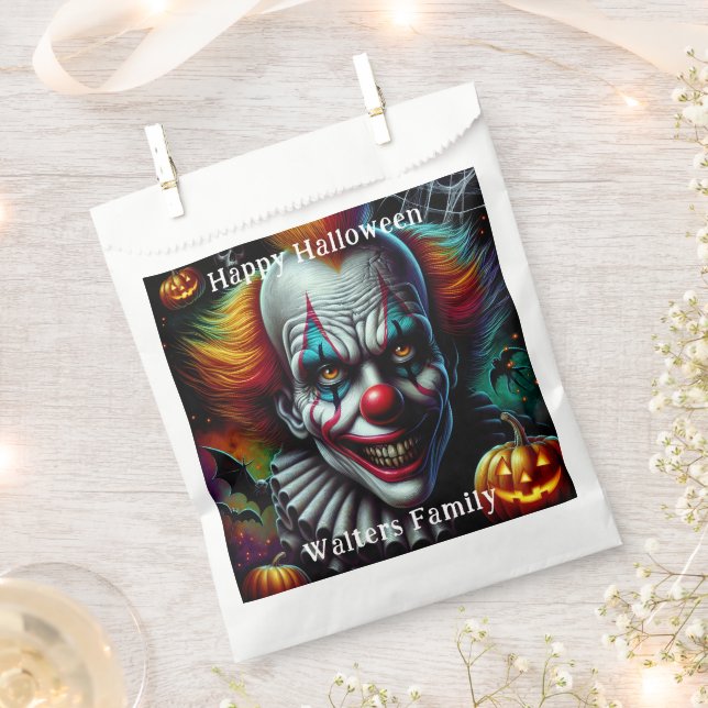 Spooky Scary Clown Halloween Party Personalised Favour Bags (Clipped)