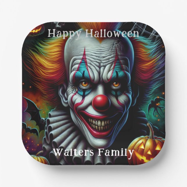 Spooky Scary Clown Halloween Party Personalised Paper Plate (Front)