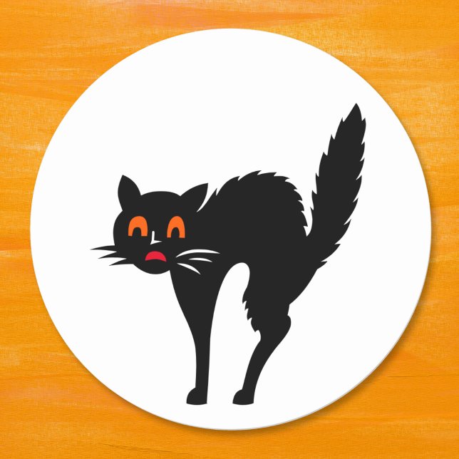 Spooky Scary Creepy Black Cat Kids Halloween Party Classic Round Sticker (Spooky Scary Creepy Black Cat Kids Halloween Party Classic Round Sticker)