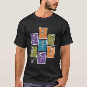 Spooky Scary Cute Halloween Postage Stamps Skeleto T-Shirt