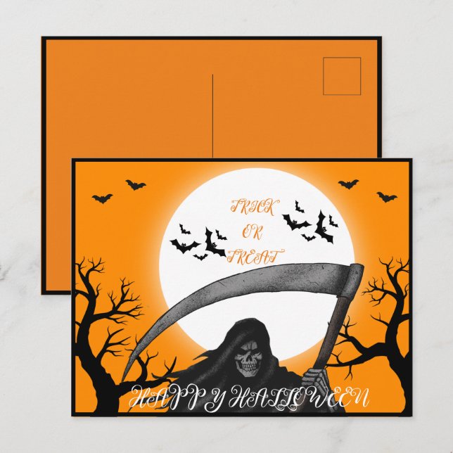 SPOOKY SCARY CUTE TRICK OR TREAT HAPPY HALLOWEEN  HOLIDAY POSTCARD (Front/Back)