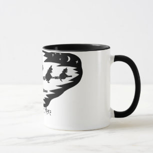 spooky scary flying black witches on broomsticks mug