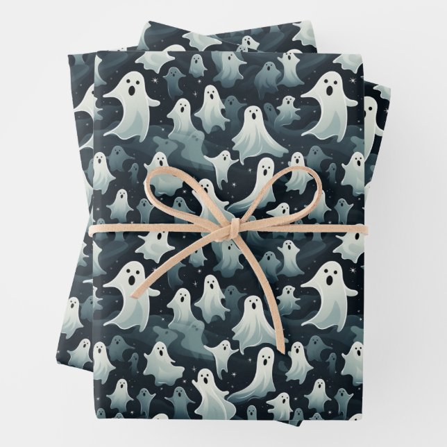 Spooky Scary Ghost Wrapping Paper Sheet (In situ)