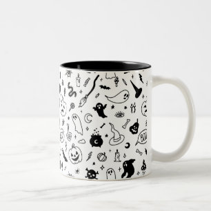 spooky scary halloween party doodle Two-Tone coffee mug
