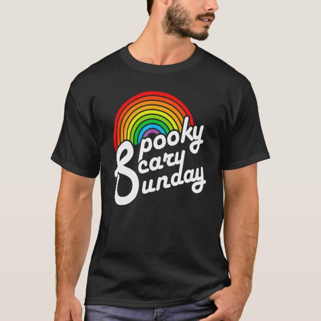 Spooky Scary Sunday Trendy Retro Rainbow T-Shirt (Front)