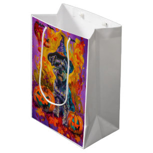 Spooky Schnauzer Dog Halloween Witch And Pumpkin Medium Gift Bag