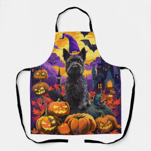 Spooky Scottish Terrier Halloween Witch Pumpkin Apron
