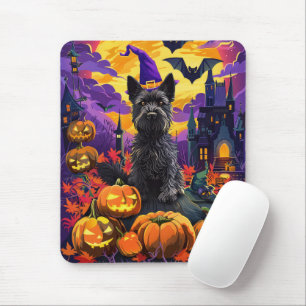 Spooky Scottish Terrier Halloween Witch Pumpkin Mouse Mat