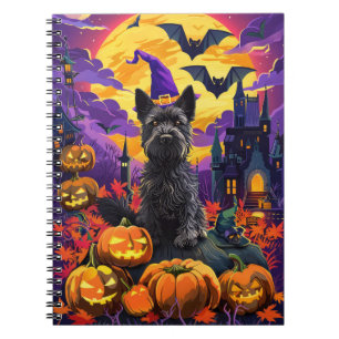 Spooky Scottish Terrier Halloween Witch Pumpkin Notebook