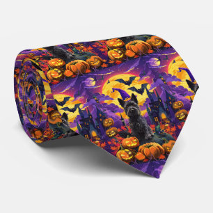 Spooky Scottish Terrier Halloween Witch Pumpkin Tie