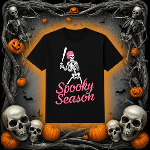 Spooky Season   Baseball Skeleton Pink Hat T-Shirt