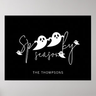 Spooky Season Black And White Ghosts Halloween Poster