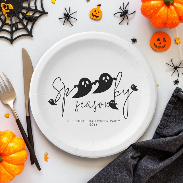 Spooky Season Black Ghosts Custom Halloween Paper Plate (Creator Uploaded)