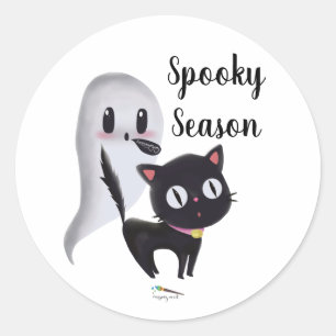 Spooky Season   Black Halloween Cat Classic Round Sticker