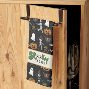 Spooky Season Black Halloween Pattern Tea Towel