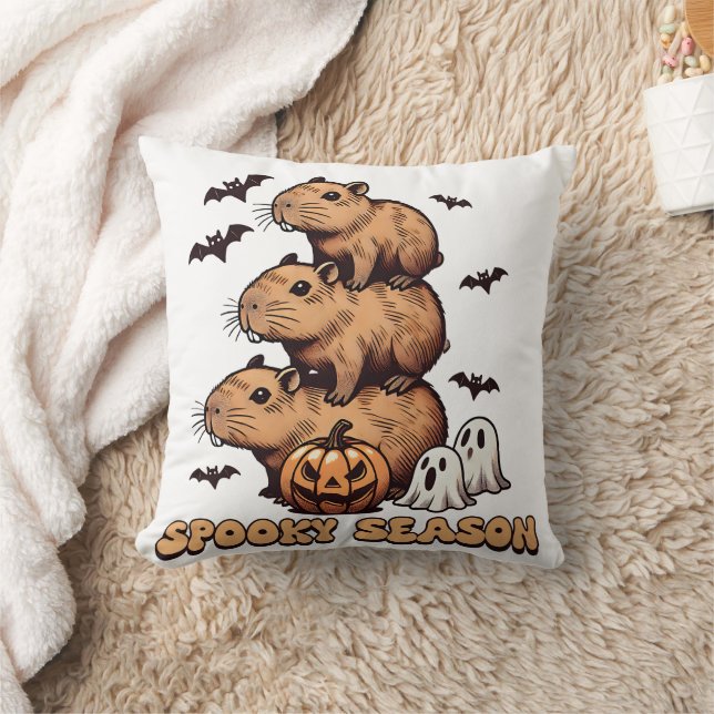 Spooky Season Capybara Halloween Throw Pillow (Blanket)