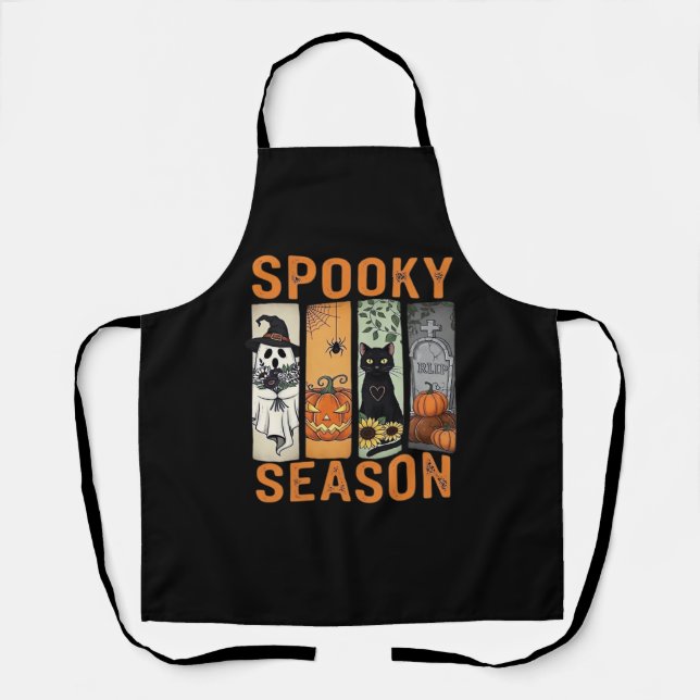 Spooky Season – Cute Ghost, Black Cat, Pumpkin & H Apron (Front)