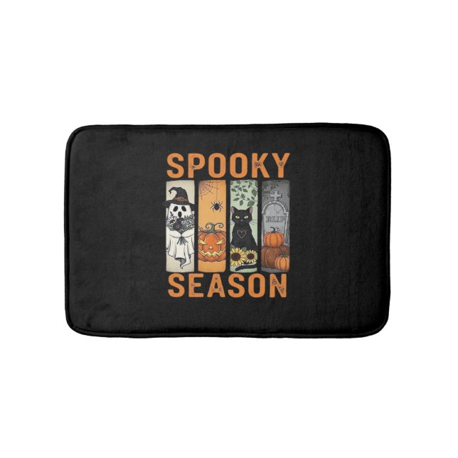Spooky Season – Cute Ghost, Black Cat, Pumpkin & H Bath Mat (Front)