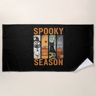 Spooky Season – Cute Ghost, Black Cat, Pumpkin & H Beach Towel