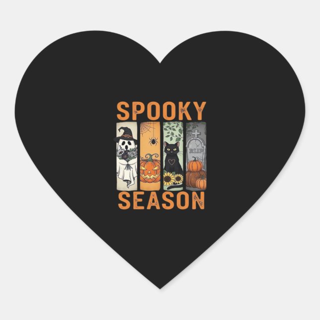Spooky Season – Cute Ghost, Black Cat, Pumpkin & H Heart Sticker (Front)