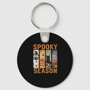Spooky Season � Cute Ghost, Black Cat, Pumpkin & H Key Ring