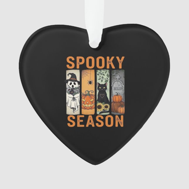 Spooky Season � Cute Ghost, Black Cat, Pumpkin & H Ornament (Front)