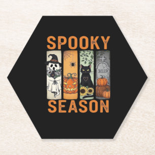 Spooky Season – Cute Ghost, Black Cat, Pumpkin & H Paper Coaster